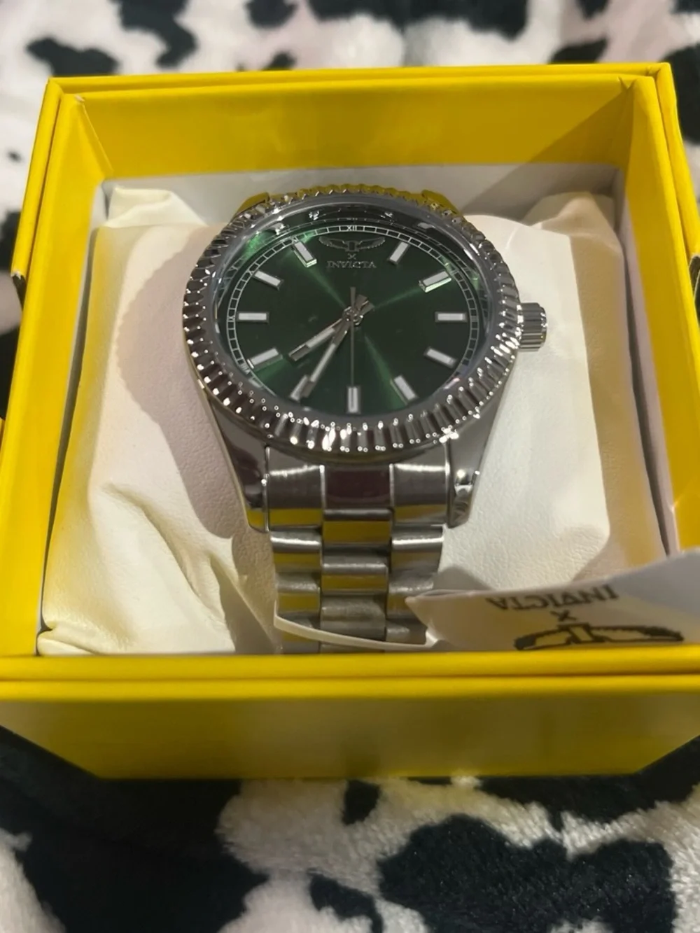 Invicta Silver Stainless Steel Watch with Green Dial
